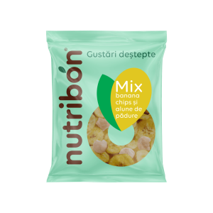 Mix banana chips şi alune de pădure 50g